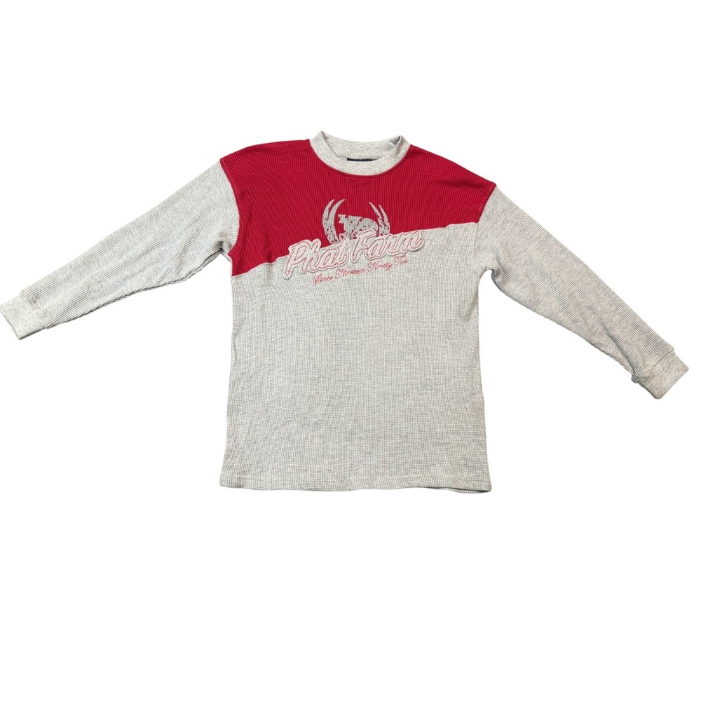 VTG Phat Farm Boys Size 7 Long Sleeve Thermal‎ Shirt Red Grey Colorblock NWOT